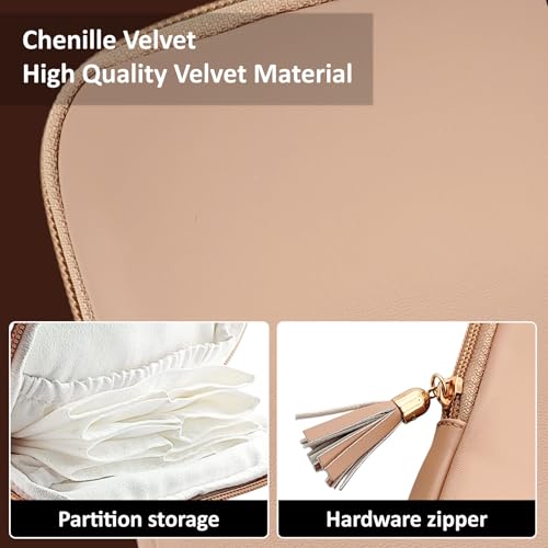 shunmei Mini Zipper Travel Jewelry Case with 5 Individual Pockets, Ivory - color: Ivory