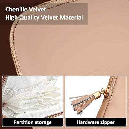 shunmei Mini Zipper Travel Jewelry Case with 5 Individual Pockets, Ivory - color: Ivory