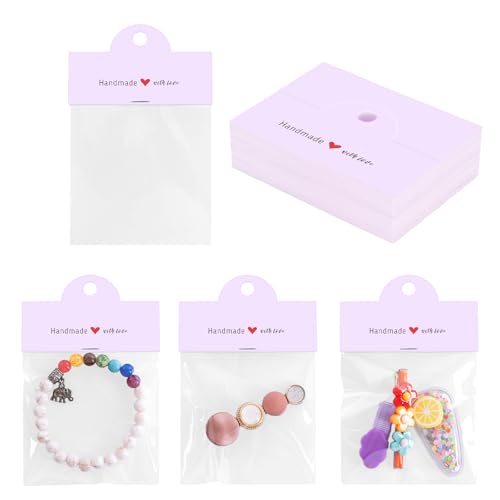 joycraft 100Pcs Purple Packaging for Small Business, Jewelry Package Supplies with Clear Bags, Jewelry Display Bags for Selling, Craft Packaging Set for Bracelets, Key Chains, Earring, Necklace. - color: Purple