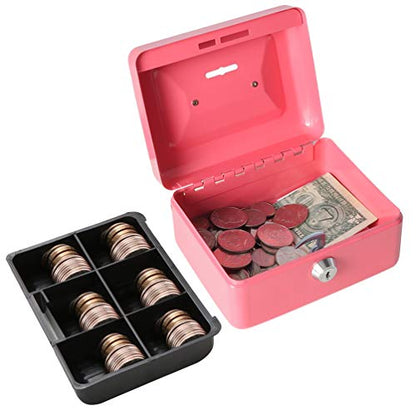 Decaller Small Cash Box with Lock and Slot, Metal Coin Bank Piggy Bank for Adults & Kids, 5.9" x 4.7" x 3.2", Pink - color: Pink, size: Small (5.9 Inch)