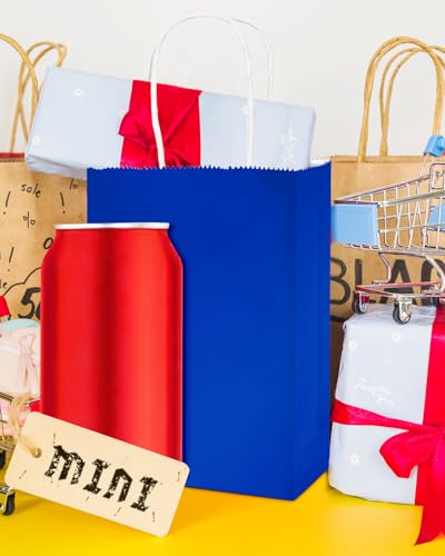 qiqee 24PCS Mini Gift Bag with Handles Bulk 4.5"x2.5"x6" Gift Bags Diamond Blue Bags Multiple Uses - color: Diamond Blue