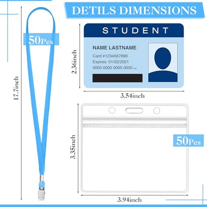 Marspark 4"x3" Name Badge Holder with Lanyard Bulk, Lake Blue, 50 Sets - color: Lake Blue