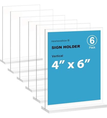 newnewshow 4x6 Inch Clear Acrylic Sign Holder, Display Stand, Plastic Card Holder for Business, Office, Retail (4x6 Inch 6 Pack) - size: 6pack