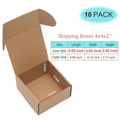 10 Pack Small Shipping Boxes 4x4x2'' (Inner Size) Corrugated Small Cardboard Boxes for Shipping, Recyclable Packaging Boxes for Business, Mailer, Gift Packing, Crafts Packing, Jewelry Boxes, Brown - size: 4 x 4 x 2 inches 10 pack