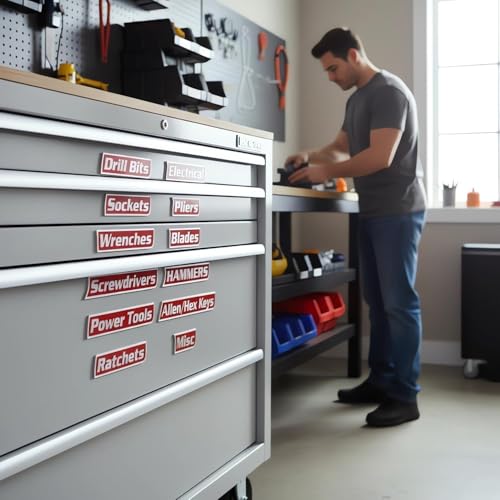 12 Pack of Magnetic Toolbox Labels, 3D-Printed Tool Box Labels, General Tool Box Organize Accessories, Reusable Labels (red) - color: Red