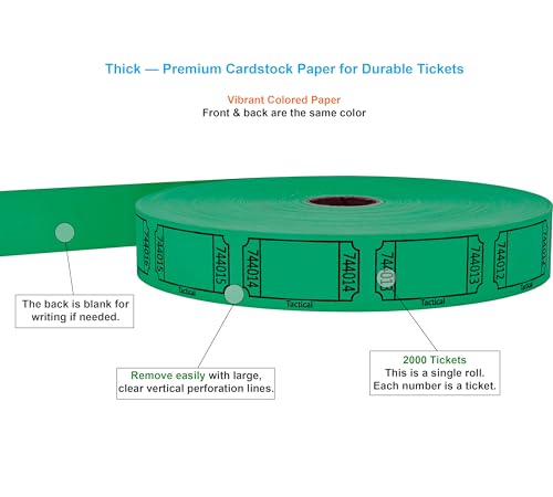 Tacticai 2000 Blank Raffle Tickets, Single Roll, Green - color: Green