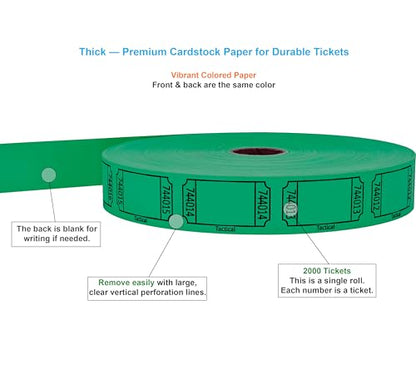 Tacticai 2000 Blank Raffle Tickets, Single Roll, Green - color: Green