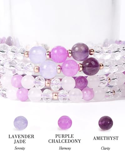 Teacher Lanyards for ID Badges and Keys, Flower Badge Reel, Natural Stone - color: Purple Amethyst