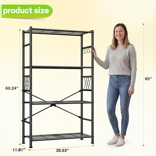 DurayLoly 4-Tier Heavy Duty Metal Shelving with Hooks, 880 lbs, for Kitchen - size: 30" W x 12" D x 60" H (4T)