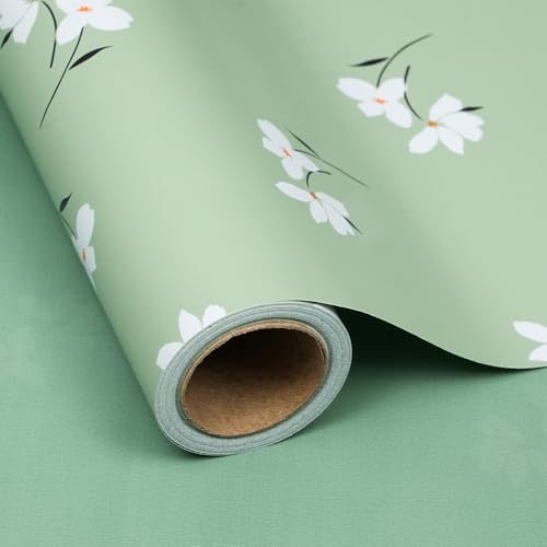 Ulmasinn Reversible Wrapping Paper Roll - 17” x 16.4 Ft, Double Sided Floral & Light Green for Gift Wrapping, Wedding, Baby Shower, Birthday - color: Light Green Floral