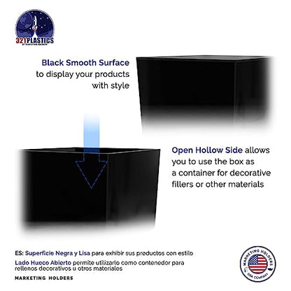 Marketing Holders Acrylic Display Riser Boxes Black 3 Piece Retail Product Riser 2", 4", 6" High Nesting Bins One Open Side No Lid Merchandise Storage Box POP Showcase