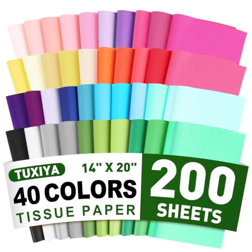 TUXIYA 200 Sheets Tissue Paper,40-Color 14"X20" Tissue Paper for Gift Bags - size: 200P