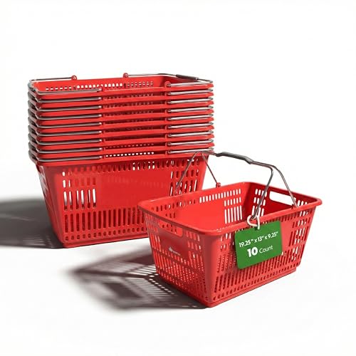 Restaurantware Plastic Shopping Basket, Red, with Steel Handles - style: Steel Handles