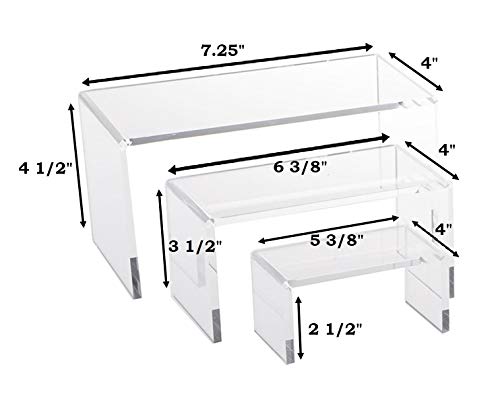 9-Piece Clear Acrylic Display Risers (3 Sets of 3 Graduated Sizes) – Sturdy, Crystal-Clear Stands for Perfumes, Collectibles, Jewelry, Figurines and More – Includes Free Microfiber Polishing Cloth