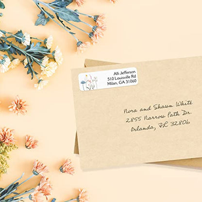 Wildflower Rolled Address Labels / 250 Personalized Return Address Labels/Designer Address Stickers in Elegant Plastic Dispenser - size: 250 Labels, style: Wildflower
