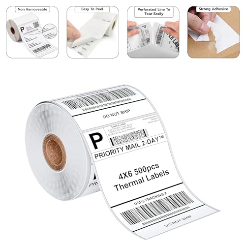 4” x 6” Direct Thermal Labels – 500 Labels (1 Roll, 500 per Roll) Water & Oil Resistant, Permanent Adhesive – Compatible with Zebra, Rollo & Similar Printers (Not for DYMO) (10 Rolls) - size: 10 Rolls