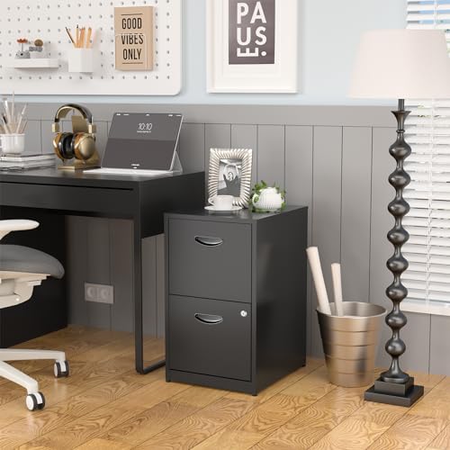 SteeLoong 2 Drawer File Cabinets,Metal Office File Cabinet with Lock,Black - color: Black, style: 2 Drawer Light Duty