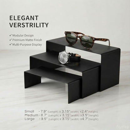 Display Stand Risers 3 Pcs, Stainless Steel - Black - color: Black