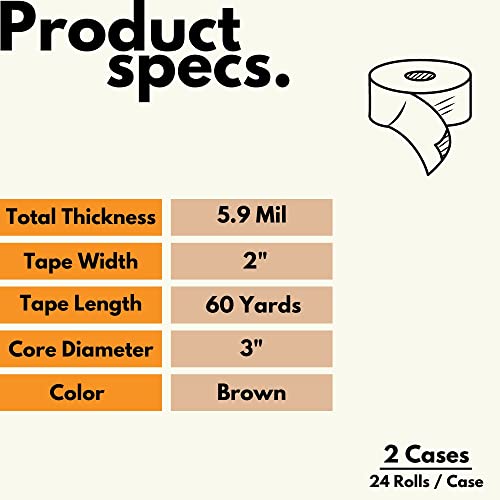PSBM General Grade Flatback Carton Sealing Tape, 48 Rolls 5.9 Mil 2 Inch 60 Yards Per Roll, Kraft Paper Water Activated Tapes for Packaging, Shipping & Moving - size: 2 Inch x 60 Yards, style: 48 Rolls