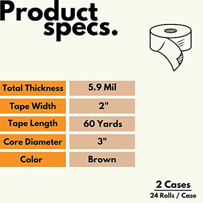 PSBM General Grade Flatback Carton Sealing Tape, 48 Rolls 5.9 Mil 2 Inch 60 Yards Per Roll, Kraft Paper Water Activated Tapes for Packaging, Shipping & Moving - size: 2 Inch x 60 Yards, style: 48 Rolls