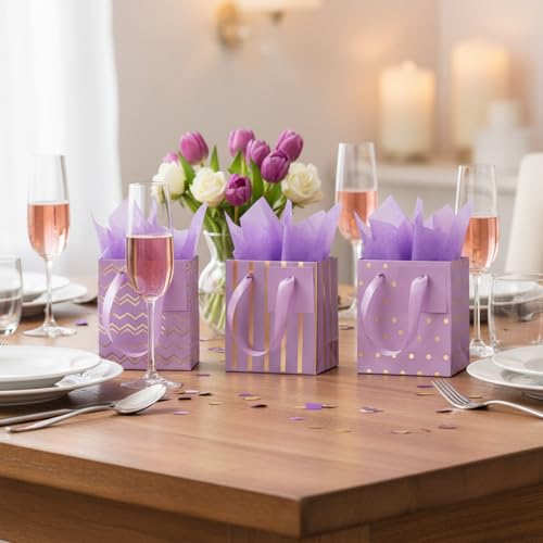 Tenare 12 Pcs Small Gift Bags Bulk,4 x 2.75 x 4.5 Inch,Purple Gold - color: Purple Gold, size: 4 x 2.75 x 4.5 Inch