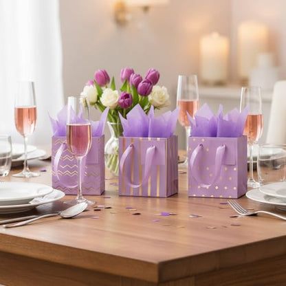 Tenare 12 Pcs Small Gift Bags Bulk,4 x 2.75 x 4.5 Inch,Purple Gold - color: Purple Gold, size: 4 x 2.75 x 4.5 Inch