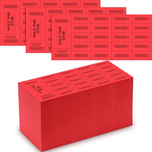 Kosiz 1000 Sheets 20 Bid Raffle Ticket Numbers Auction Tickets for Events & Church (Red) - color: Red, size: 20 Bid
