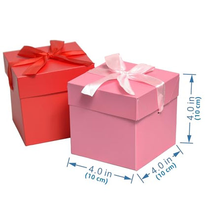 Gift Box with Lid & Ribbon for present, 12pcs, Pink & Red, 4"×4"×4" - color: Pink & Red, size: 4 x 4 x 4 Inch