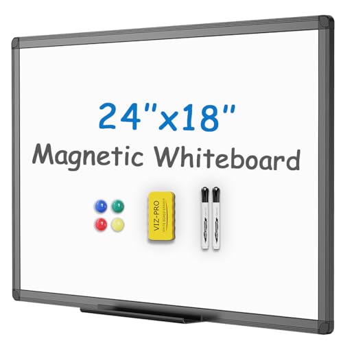 VIZ-PRO Magnetic Dry Erase Board, 24 x 18 Inches, Black Aluminium Frame - size: 24"W x 18"H