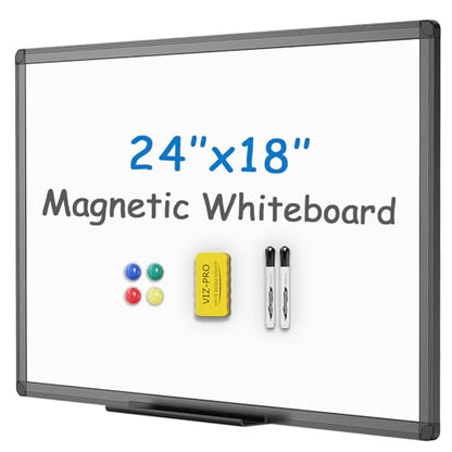 VIZ-PRO Magnetic Dry Erase Board, 24 x 18 Inches, Black Aluminium Frame - size: 24"W x 18"H