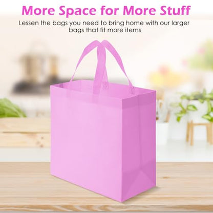Reginary 50 Pcs Reusable Tote Bags Shopping Bags Non Woven, Pink - color: Pink