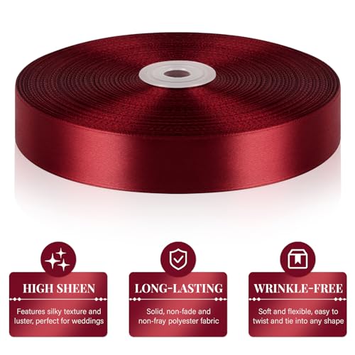 Burgundy Satin Ribbon 1 Inch x 100 Yards - color: Burgundy