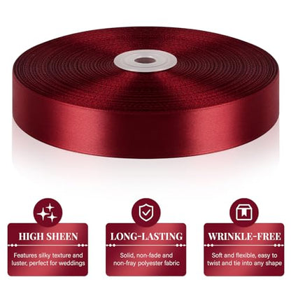 Burgundy Satin Ribbon 1 Inch x 100 Yards - color: Burgundy
