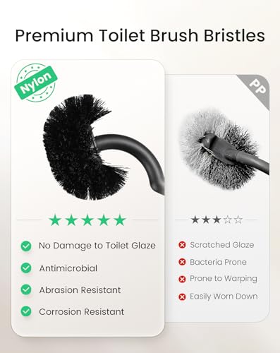 Cesun 304 Stainless Steel Toilet Brush and Holder Set, 2 Brush Heads, Black - color: Black
