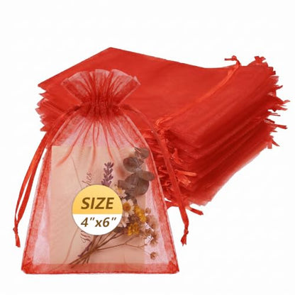 Wudygirl 100 PCS Organza Bags 4"x6" Gift Bags with Drawstring Bright Red - color: Bright Red, size: 4x6 IN