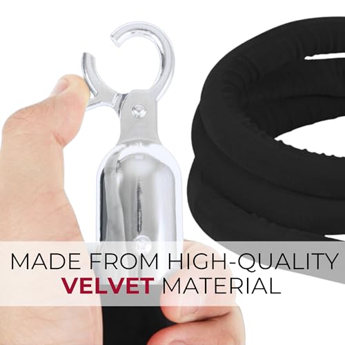 4 PCS Black Velvet Rope - 5 Ft Black Velvet Rope for Ceremonies Safe for Parties Crowd Queue Line Control Hanging Stanchion Tape - color: Black + Silver