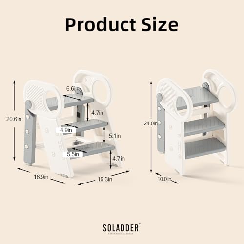 Soladder Foldable Toddler Step Stool for Bathroom Sink,Gray - color: Gray
