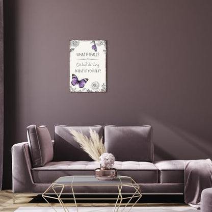 YPY Inspirational Quote Canvas Wall Art : Purple Butterfly Picture Motivational Framed Poster, What if I Fall Positive Sign for Teen Girl Bedroom 10" x 15" - color: Purple Butterfly, size: 10"x15"