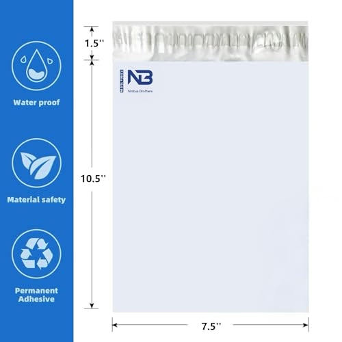 NB 7.5x10.5 Inch – 1000 Pcs White Poly Mailers Strong Adhesive Self-Seal Shipping Envelopes, Tear & Water Resistant Packaging for E-Commerce and Small Business - color: White, size: 7.5"x10.5" 1000pcs