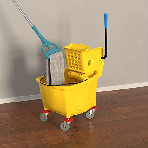 35 Qt. Yellow Mop Bucket & Side Press Wringer Combo - color: Yellow, size: 35 Qt.