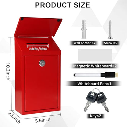 CHONOVO Metal Cash Box 10.2" with 2 Magnetic Whiteboard, Red Money Box - color: Red