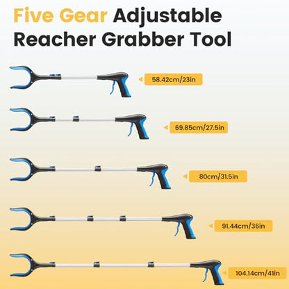 Telescopic Grabber Reacher Tool, 5-Level Adjustable (23'' to 41'') - Extendable Gripper and Reaching Tool - Heavy Duty Pick Up Stick Grabbers for Elderly, Surgery Recovery Must Haves (Blue-2pc) - color: Blue 2pc