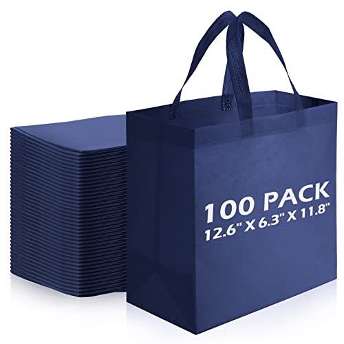 Reginary 100 PCS Non Woven Tote Bags Bulk,Navy Blue - color: Navy Blue