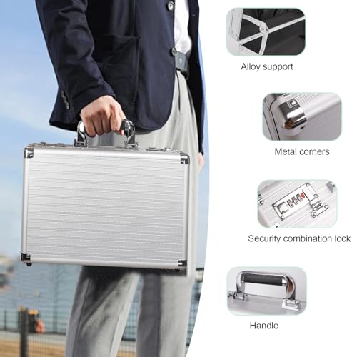Locking Briefcase, Metal File Organizer with Dual Combination Locks