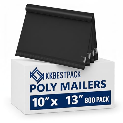 KKBESTPACK Black Poly Mailers 10x13 in, Shipping Bags, 800 Pcs - color: Black, size: 10" x 13" 800 pcs
