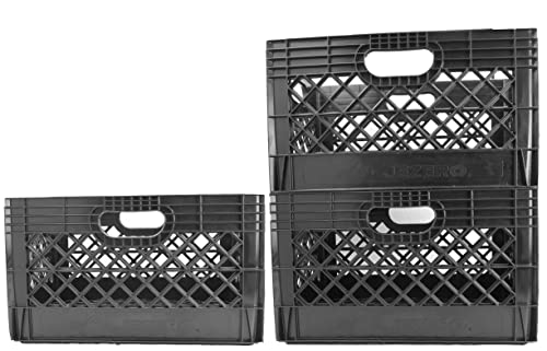 JEZERO 24 Quart 3-Pack Heavy Duty Plastic Crate | Stackable Multi-Purpose Storage Bin for Garage, Home, Office, Groceries, Outdoor, Camping & Kayaking | Black Utility Tote, 19" x 13" x 11" - style: 3-pack