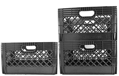 JEZERO 24 Quart 3-Pack Heavy Duty Plastic Crate | Stackable Multi-Purpose Storage Bin for Garage, Home, Office, Groceries, Outdoor, Camping & Kayaking | Black Utility Tote, 19" x 13" x 11" - style: 3-pack