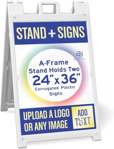 Sign Stand with Prints - One White Signicade Deluxe A-Frame with 2 custom signs
