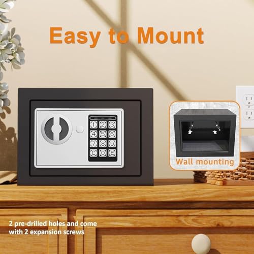 PATRON Small Safe Box for Money with Code and Keys，Solid Mini Safe for Kids with Digital Electronic Security Keypad for Home Office Hotel,Personal Money Safes for Cash,0.236 Cuft (Black) - size: 0.236 Cu.Ft.