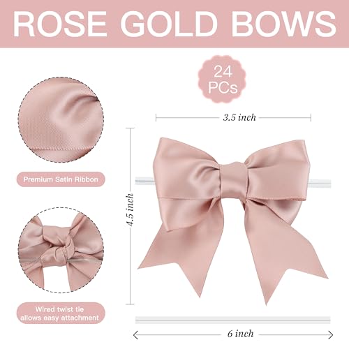 Pre-Tied Dusty Rose Bows with Twist Ties 3.5 Inch, 24 Pack - color: Dusty Rose